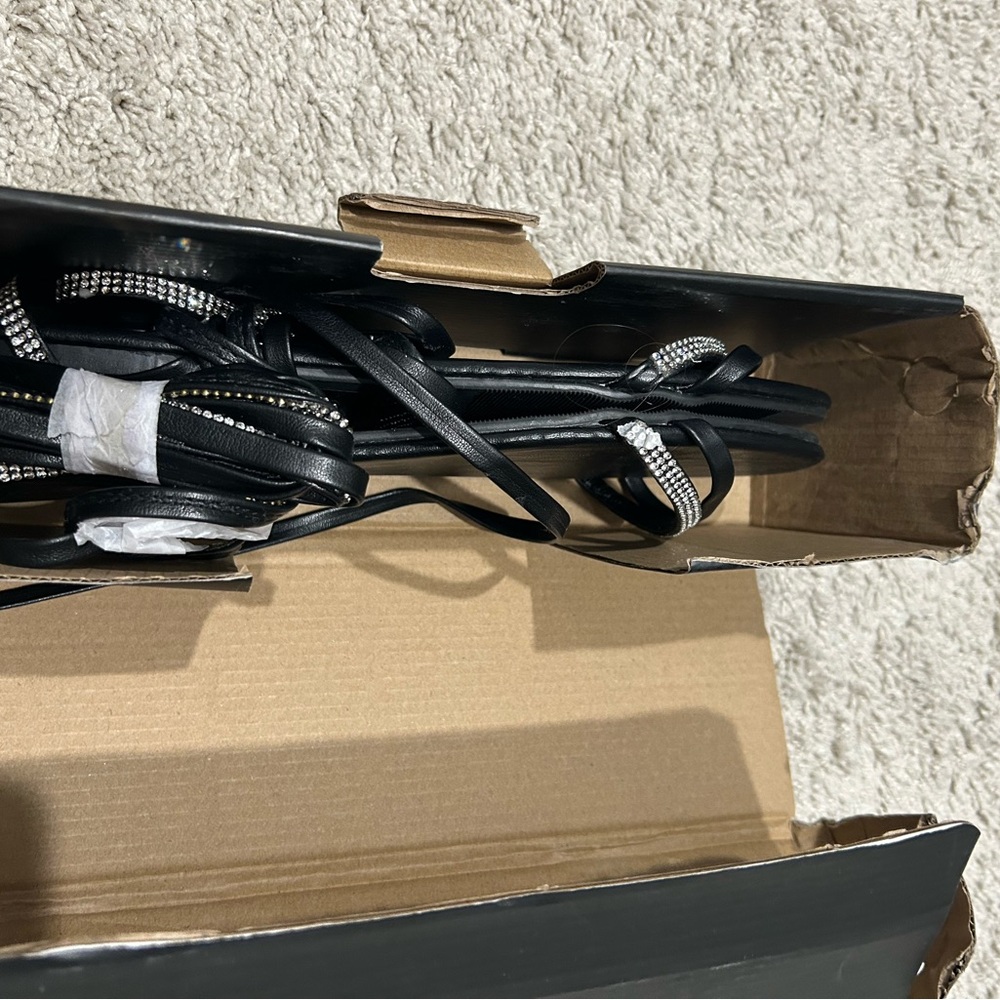 Black Rhinestone Strappy Sandals